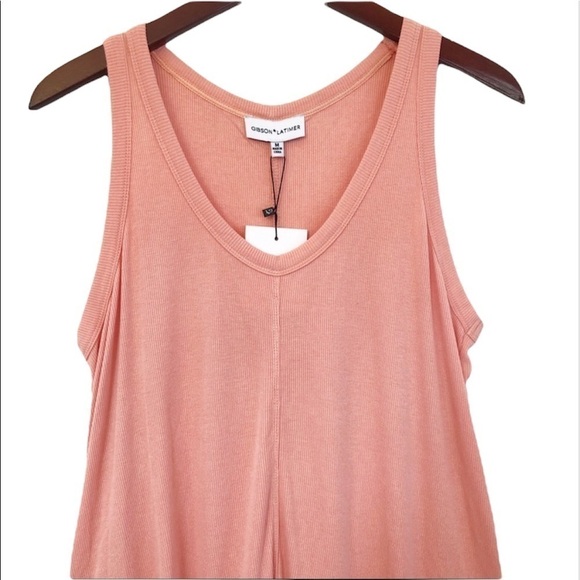 GIBSON LATIMER NWT Hi Low Ribbed Knit  Sleeveless Top in Peach Size Medium - Picture 8 of 13